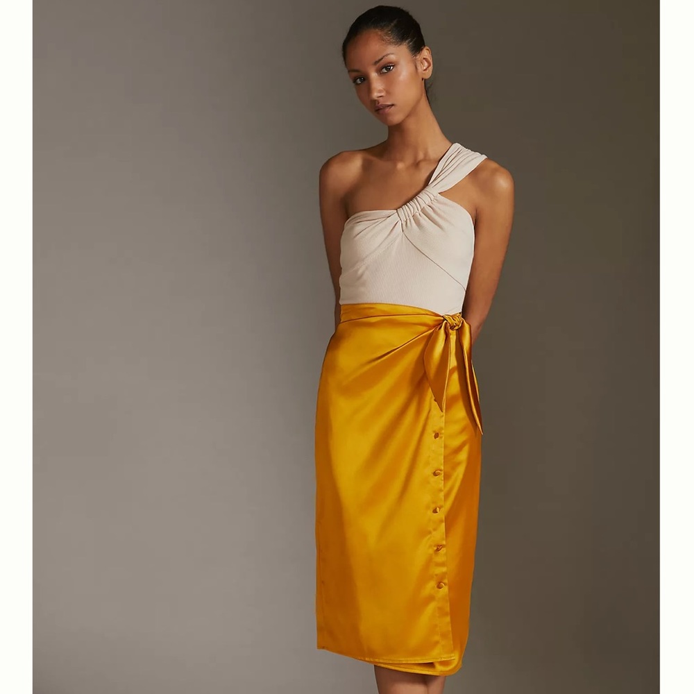 NWT Anthropologie Current Air Midi Skirt Gold